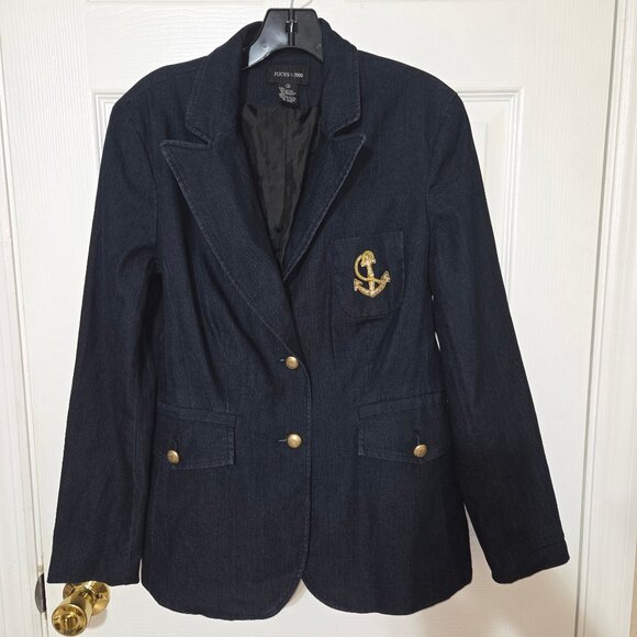 Focus 2000 Navy Demin Blazer Jacket with Gold Anchor Patch & Buttons Size 10 - Picture 12 of 12